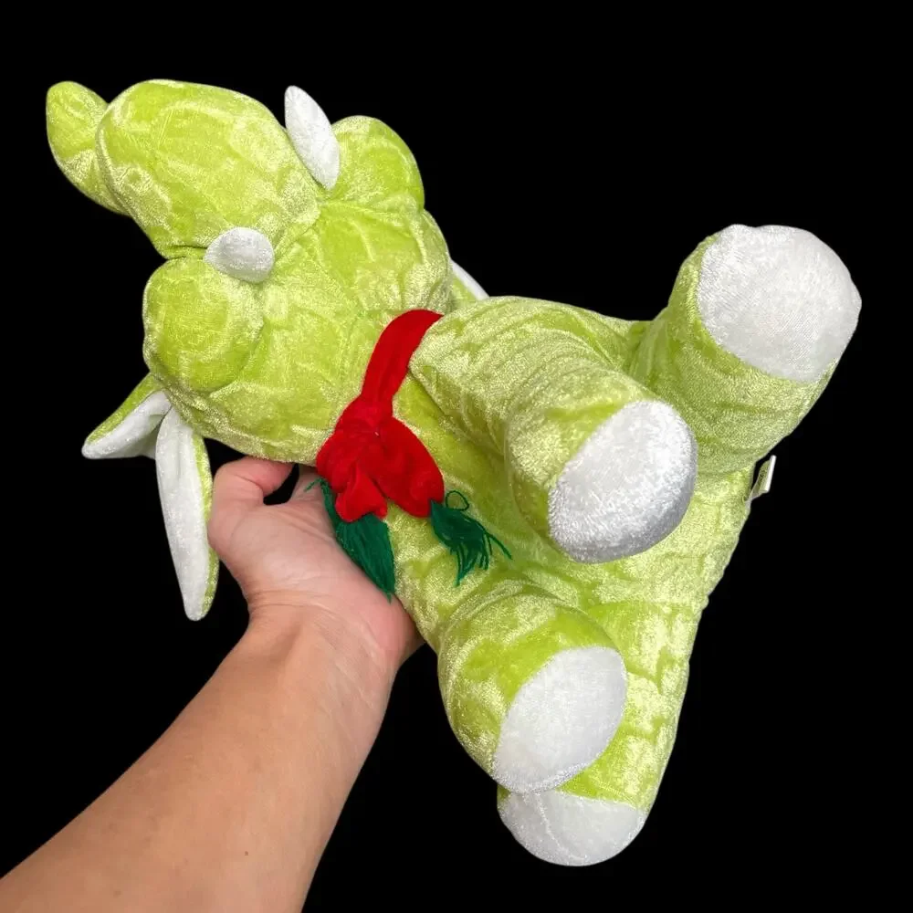 Christmas Elephant Plush Green Red Santa Hat Vintage Stuffed Animal Toy Bright